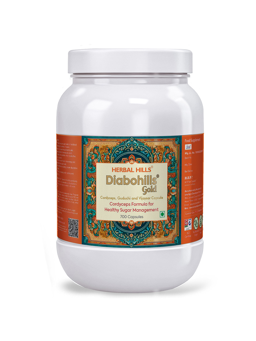 Herbal Hills Diabohills cordyceps capsule (700 Count Pack of 4)