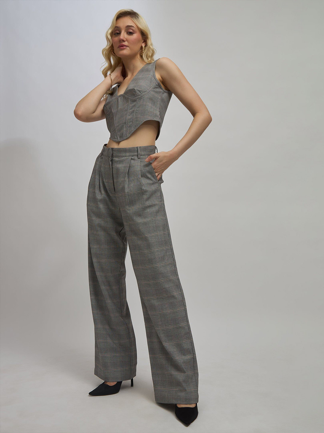 Virgio Women Rescued Poly Full Length Checks Trouser