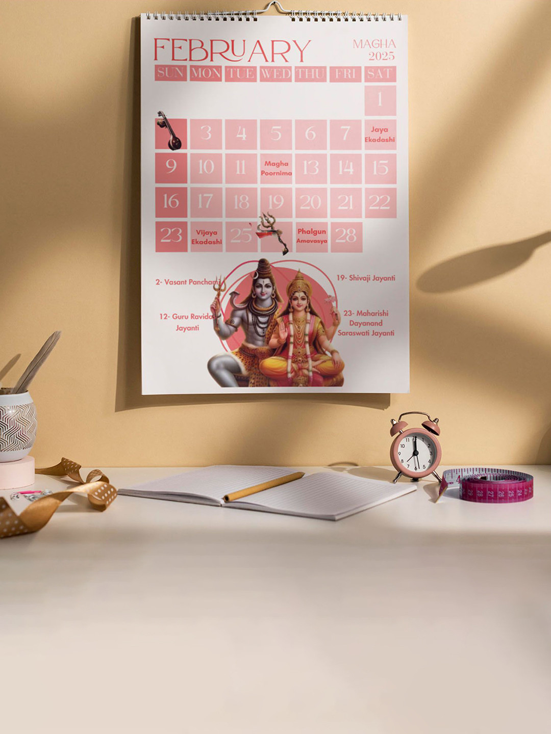 Kaameri Bazaar White & Green Self Design Calendar