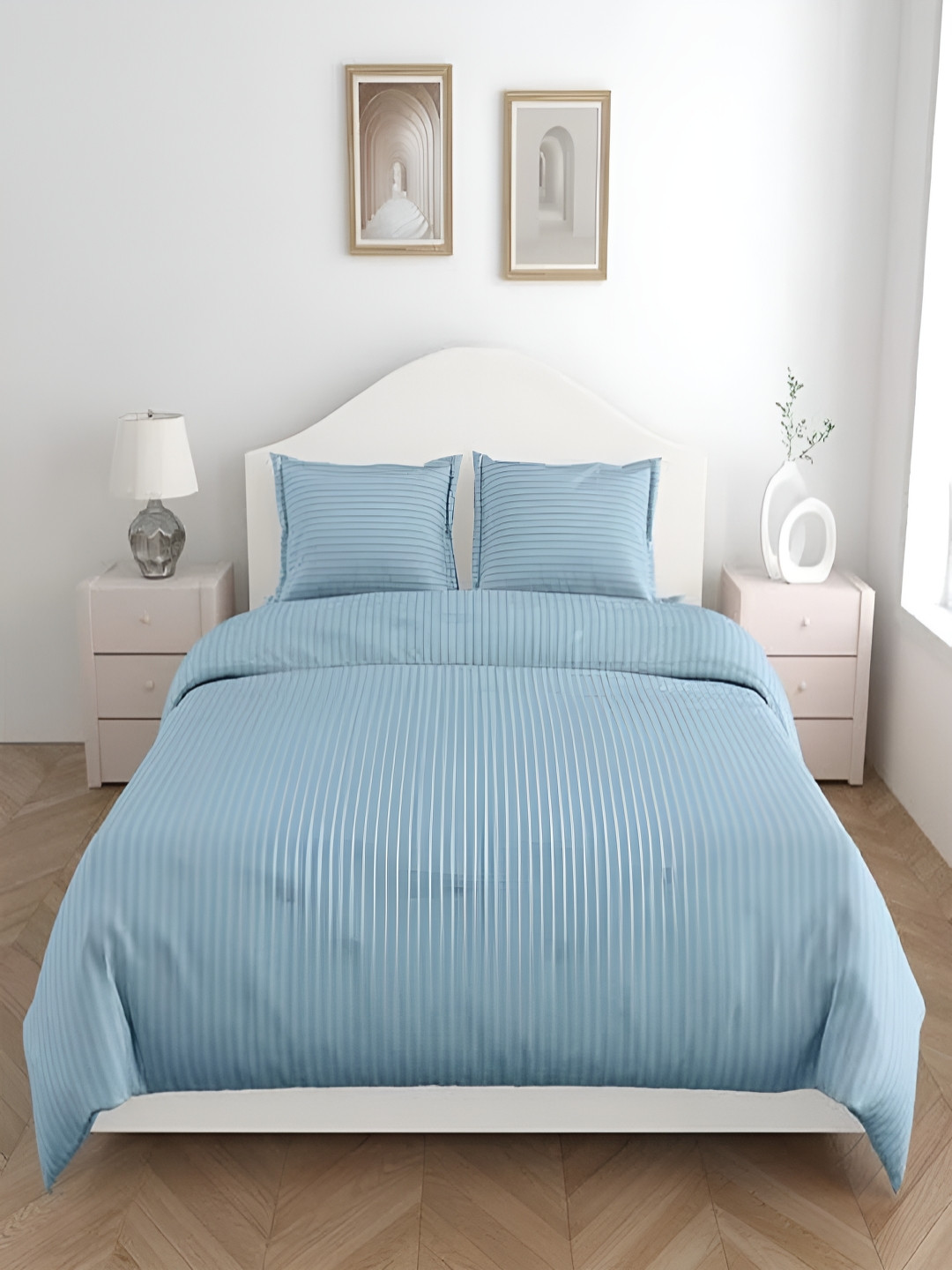 Myntra Elegant Homes Turquoise Blue Striped Microfiber Cotton Duvet Cover With Zipper