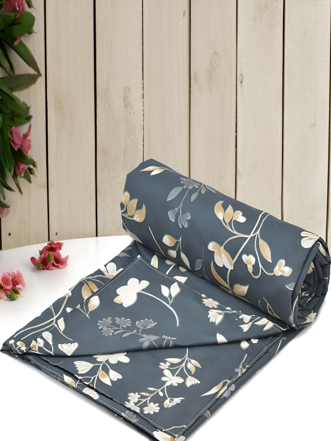 Myntra Elegant Homes Grey & White Printed Microfiber Cotton Single Duvet Cover With Zipper