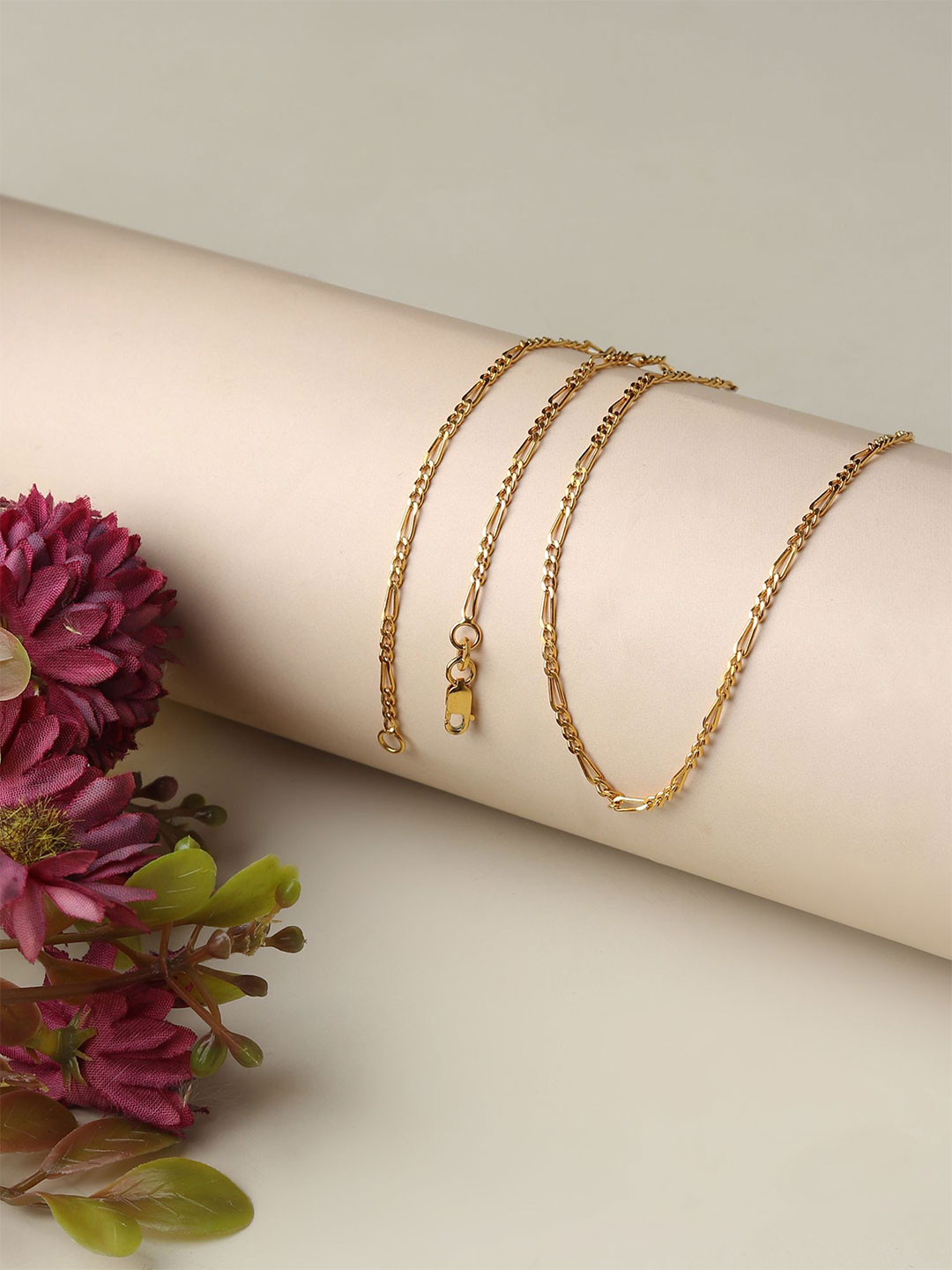 AKSHAT SAPPHIRE 92.5 Sterling Silver Gold-Plated Figaro Chain