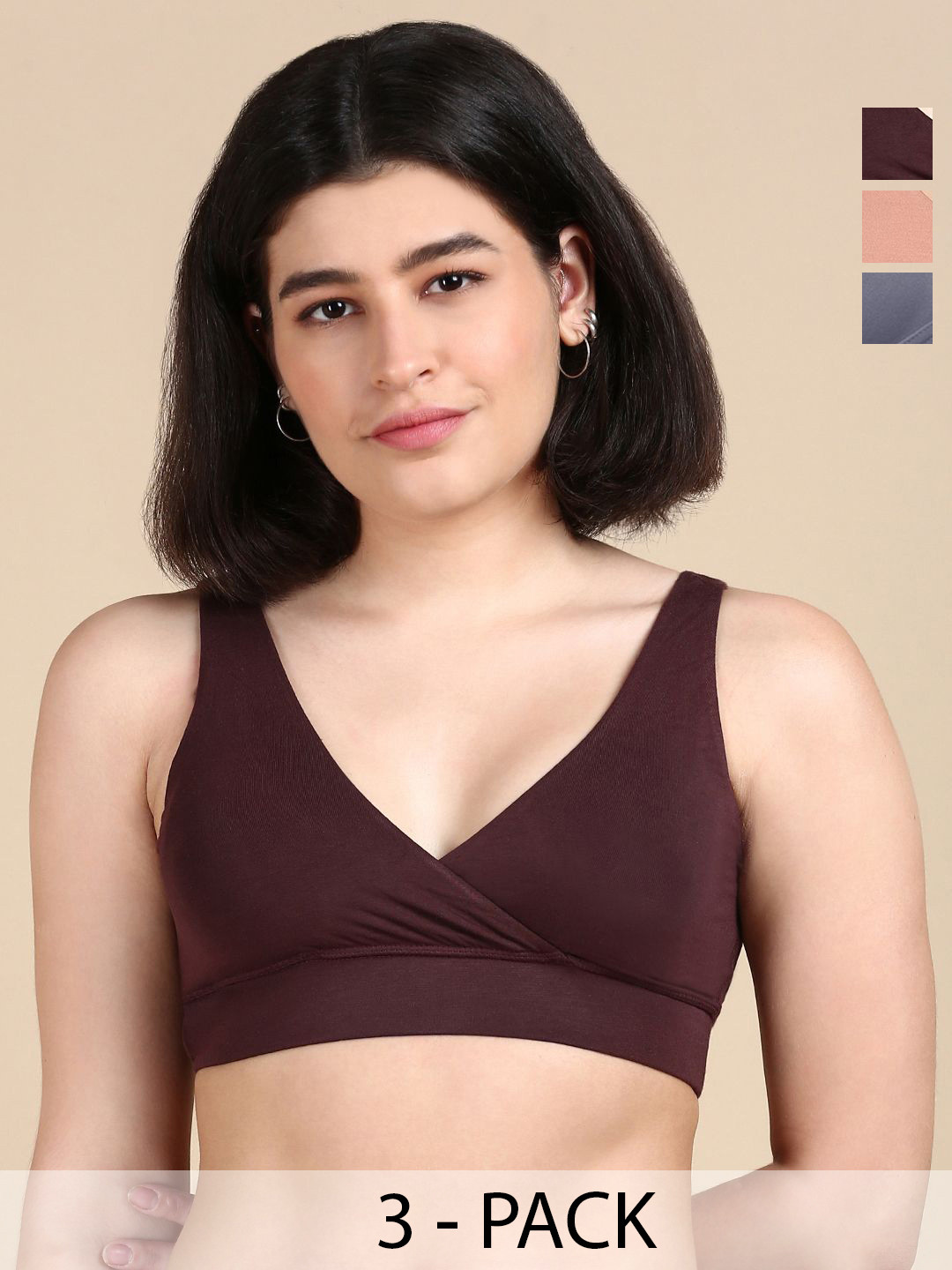 &CIRCUS Pack of 3 Solid Wirefree Micro Modal Padded Plunge Bra