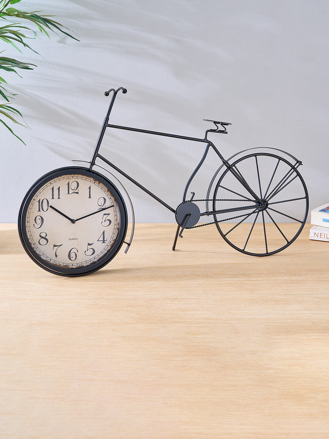 Home Centre Corsica Fortune Black & Grey Cycle Shaped Glass Contemporary Table Clock