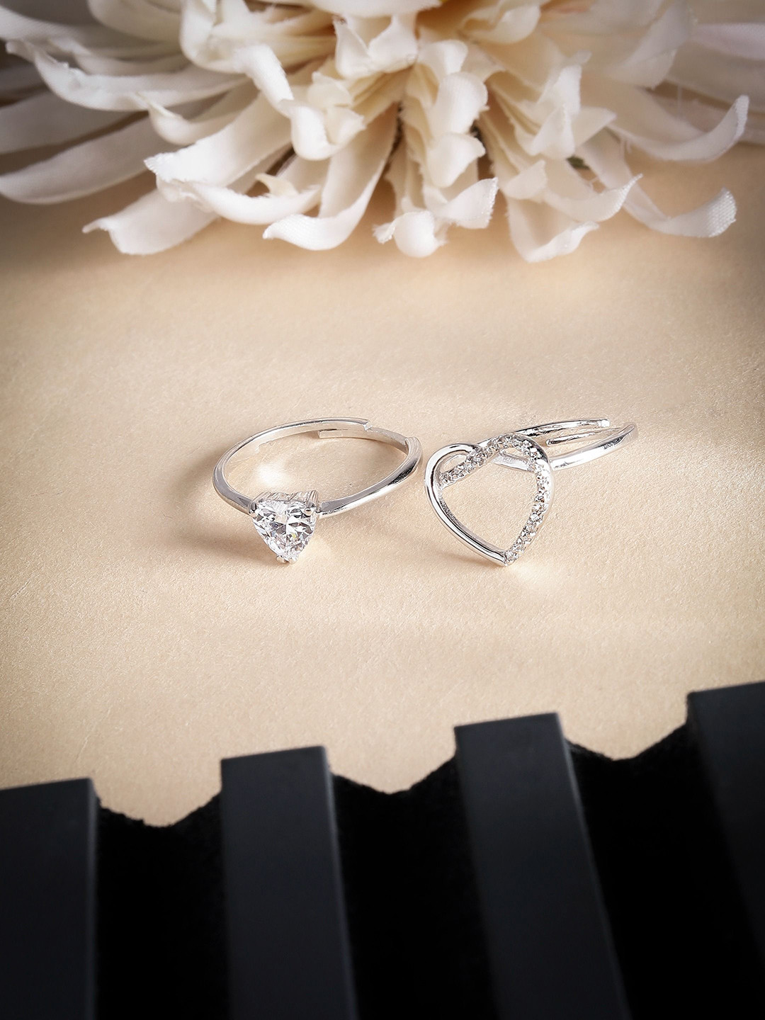 DIAVO Cubic Zirconia-Studded You Complete Me Heart Finger Ring