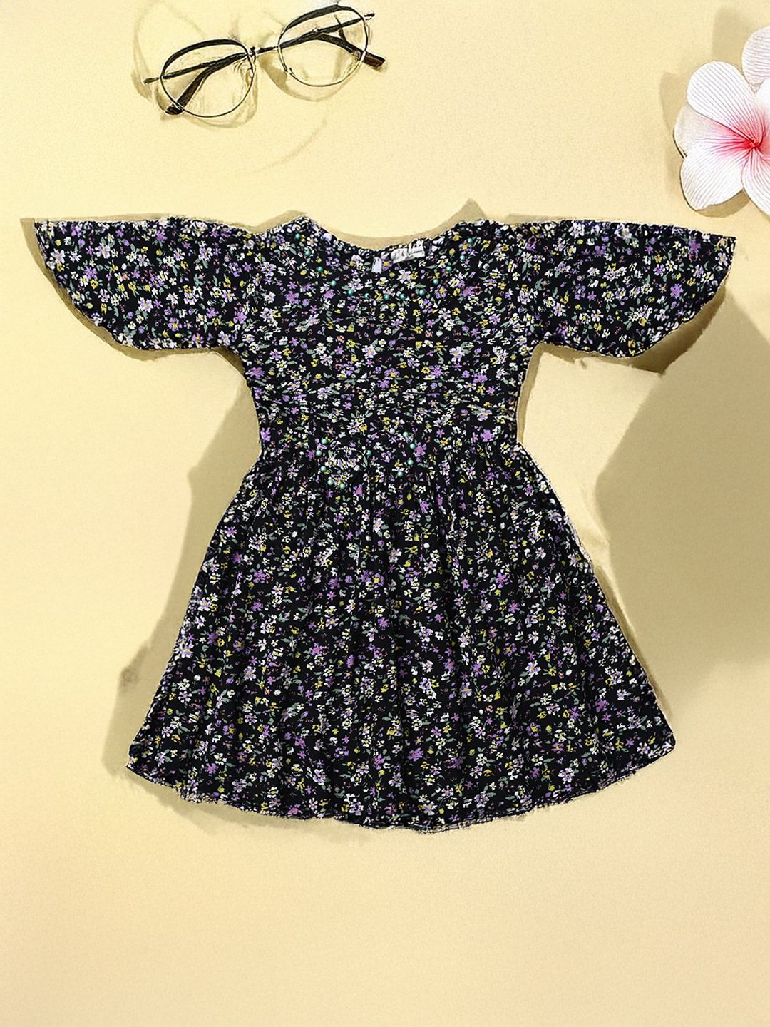 Bella Moda Girls Floral Printed Cotton Fit and Flare Dress comes with a bloomer