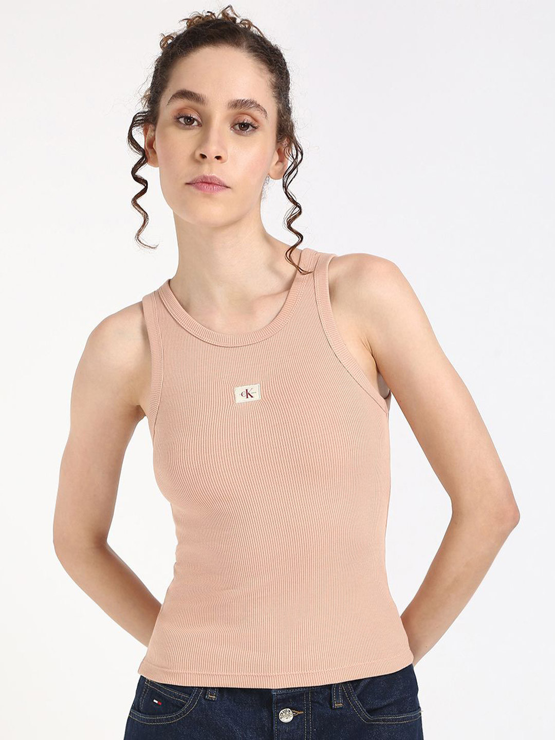 Calvin Klein Jeans Women Ribbed Round Neck Cotton Tank Top