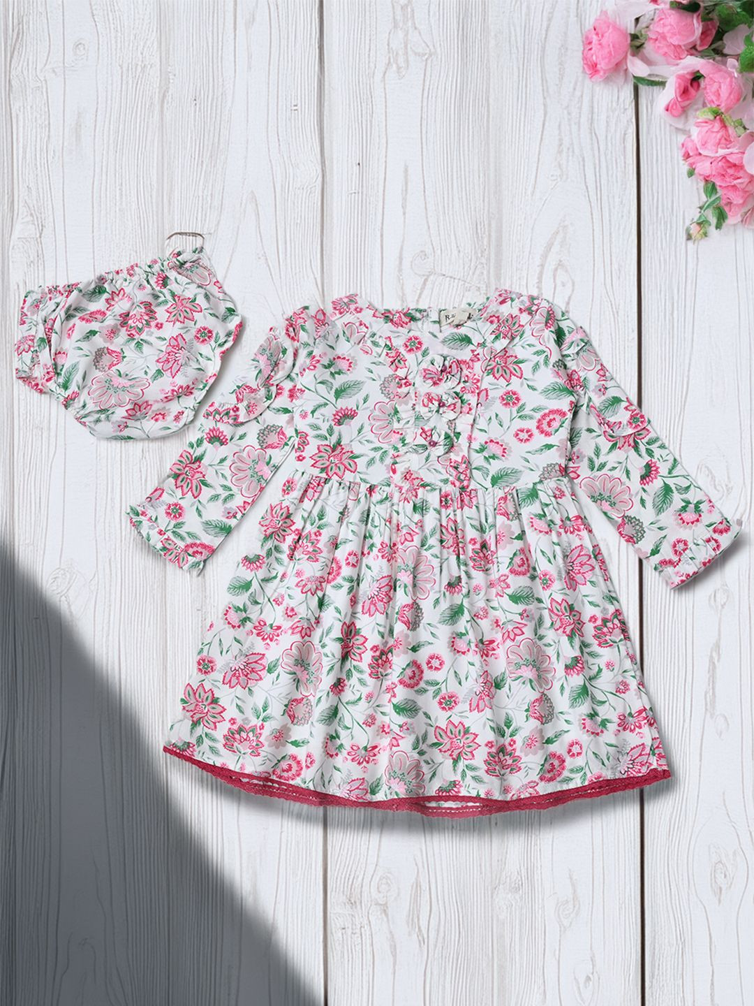 Bella Moda Girls Floral Printed Cotton Fit and Flare Dress comes with a bloomer