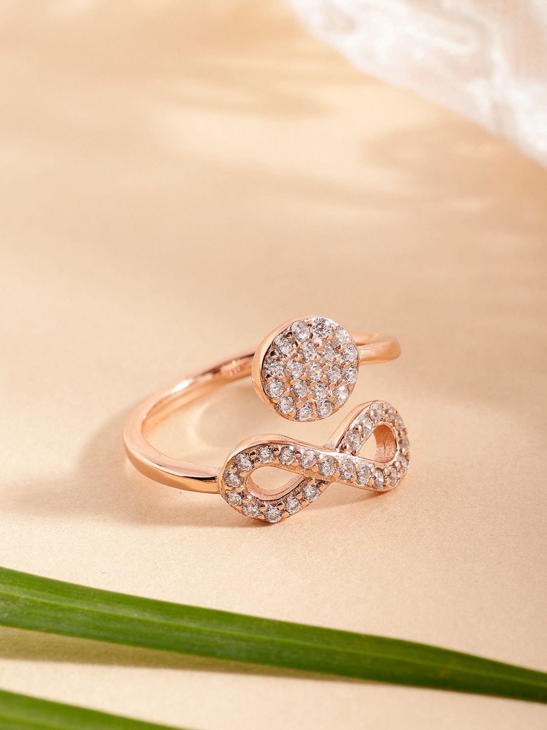 DIAVO Rose Gold-Plated Stone Studded Promise of Forever Silver Ring