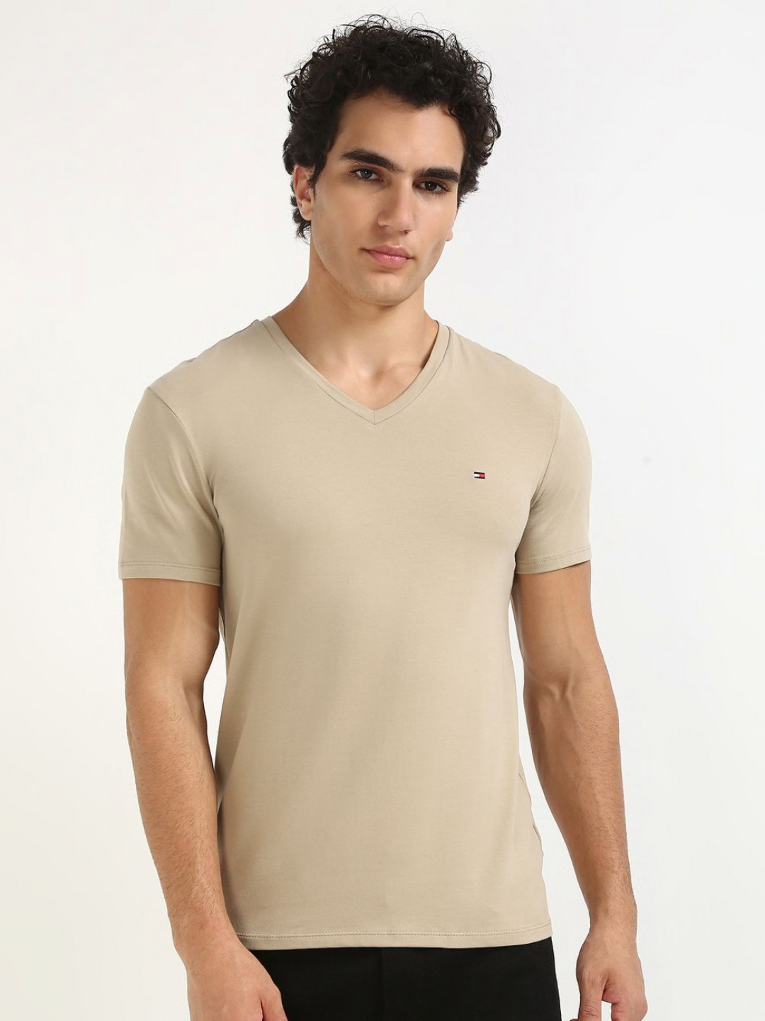 Tommy Hilfiger Men Solid V-Neck Cotton T-shirt