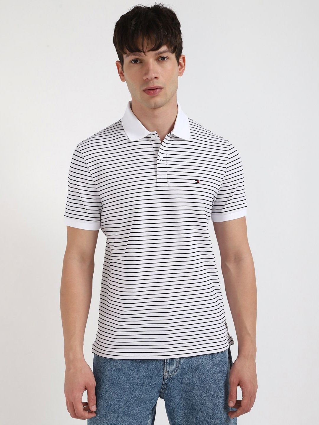 Tommy Hilfiger Men Striped Polo Collar Cotton T-shirt