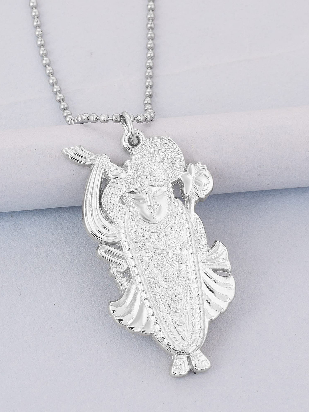 MEMOIR Unisex Silver-Plated Krishna Shrinathji Pendant With Chain