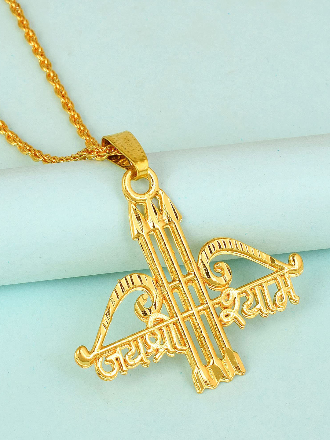 MEMOIR Unisex Gold-Plated Hindu Mythology Krishnas Name Shaped Pendant With Chain