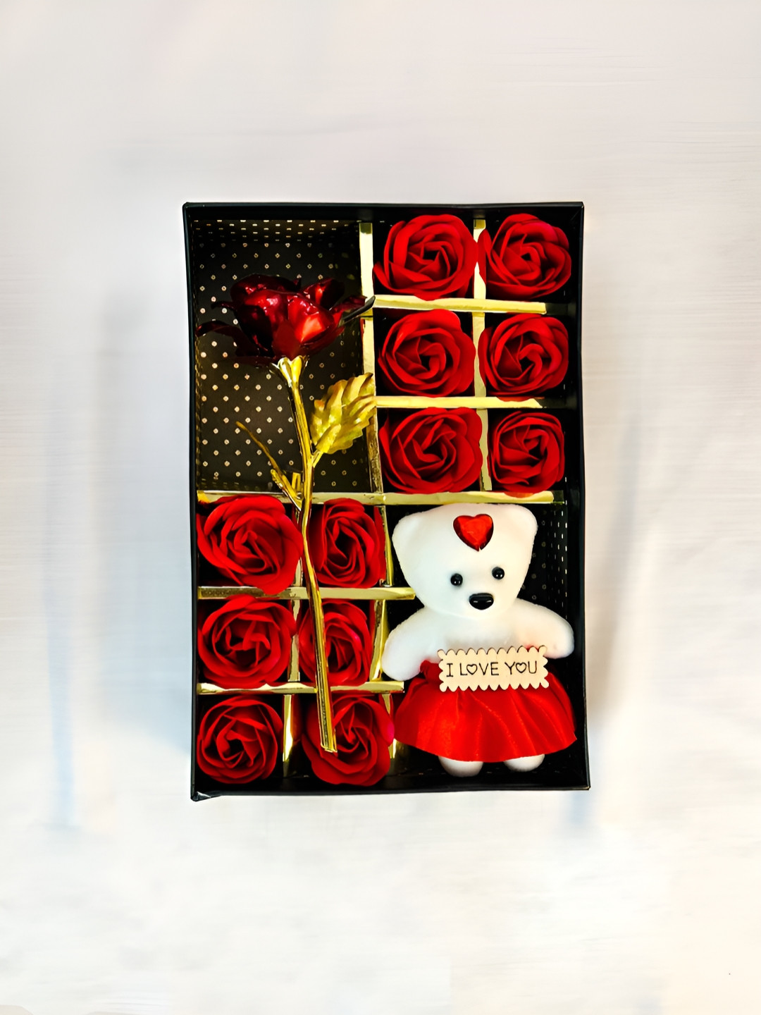 Giftii Red & Black Sweet Love Gift Box With Teddy & Red Rose