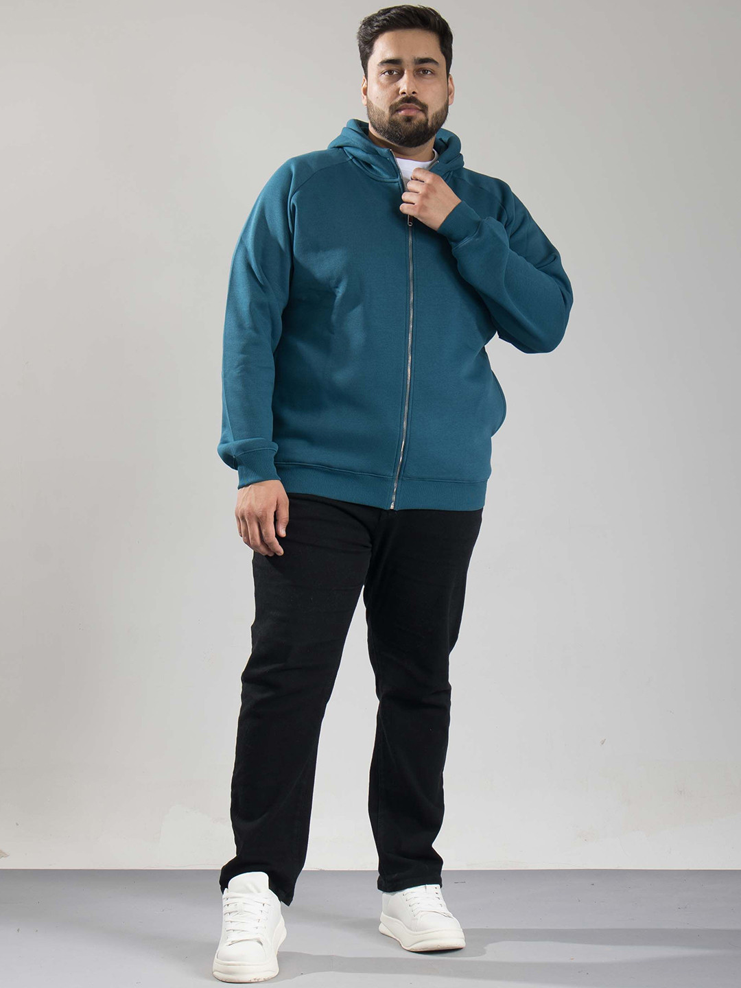 ONEWAY Men Plus Size Hooded Solid Cotton Casual Bomber Jacket