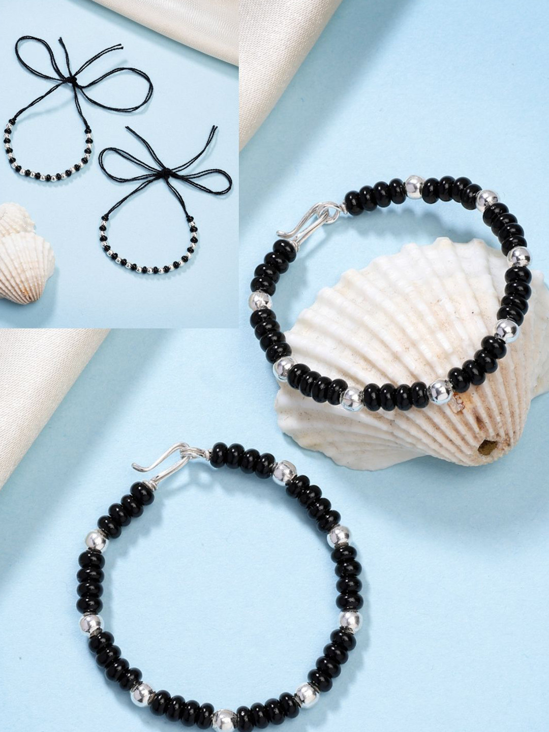 NVR Kids Pair of 2 Rhodium-Plated Artificial Beads Nazariya Link Bracelet