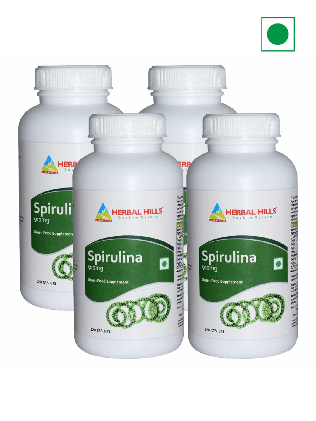 Herbal Hills Spirulina Tablets (120 Count Pack of 4)