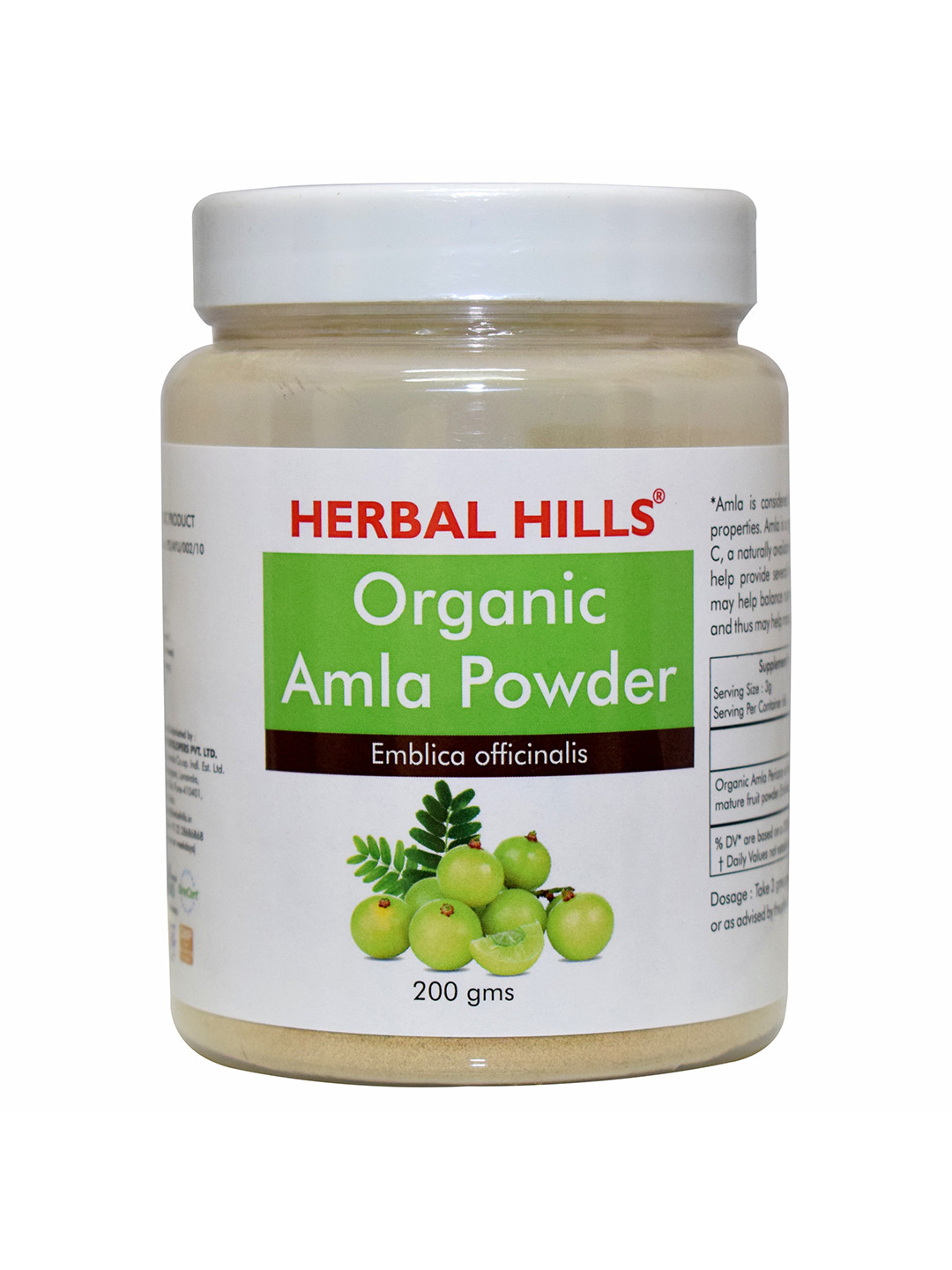 Herbal Hills Organic Amla Powder, Edible for Hair Growth, Skin Care, 200 gms (200 Gms Pack of 5)