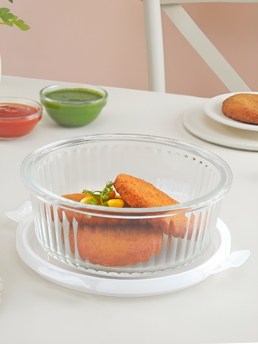 Borosil Fluted Klip N Store Transparent Borosilicate Glass Dishwasher Safe Clip-On Canister-950ml