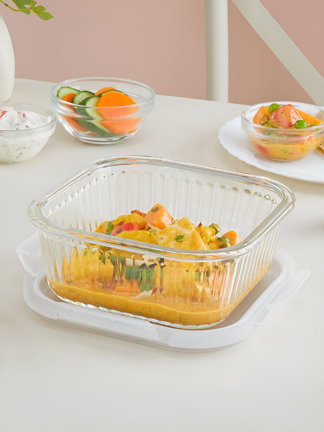 Borosil Fluted Klip N Store Transparent Borosilicate Glass Dishwasher Safe Clip-On Canister-800ml
