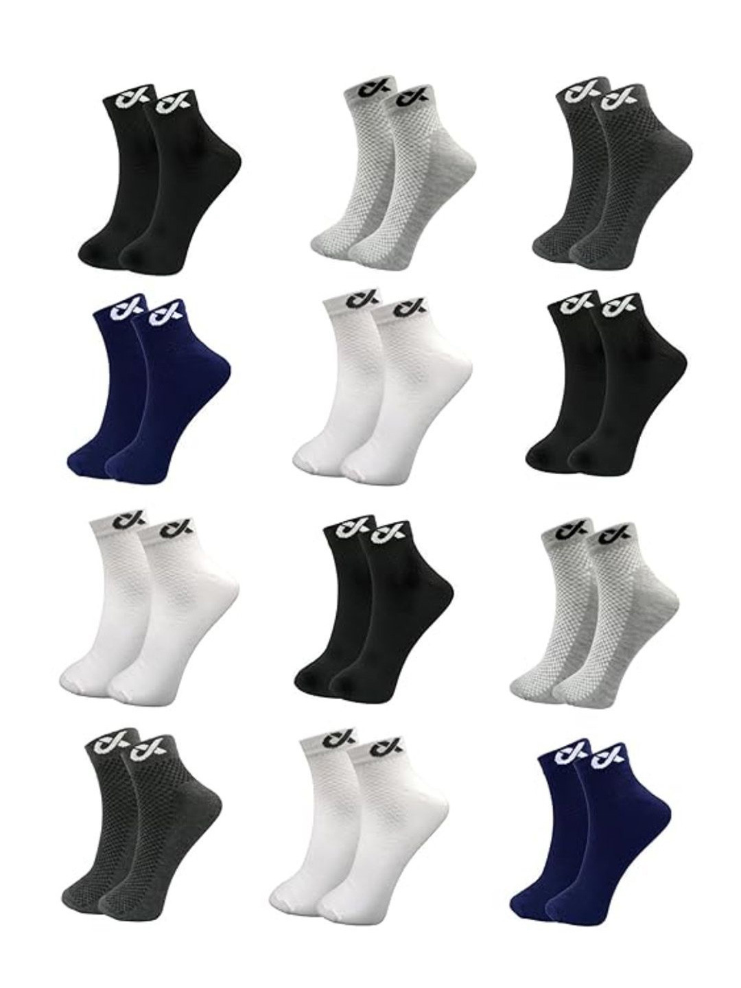 Xjarvis Unisex Pack Of 12 Assorted Printed Ankle Length Sports Socks
