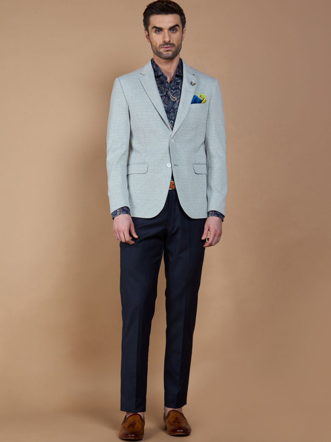 Neumen Self Design Single Breasted Notched Lapel Collar Double Vent Regular Fit Blazer