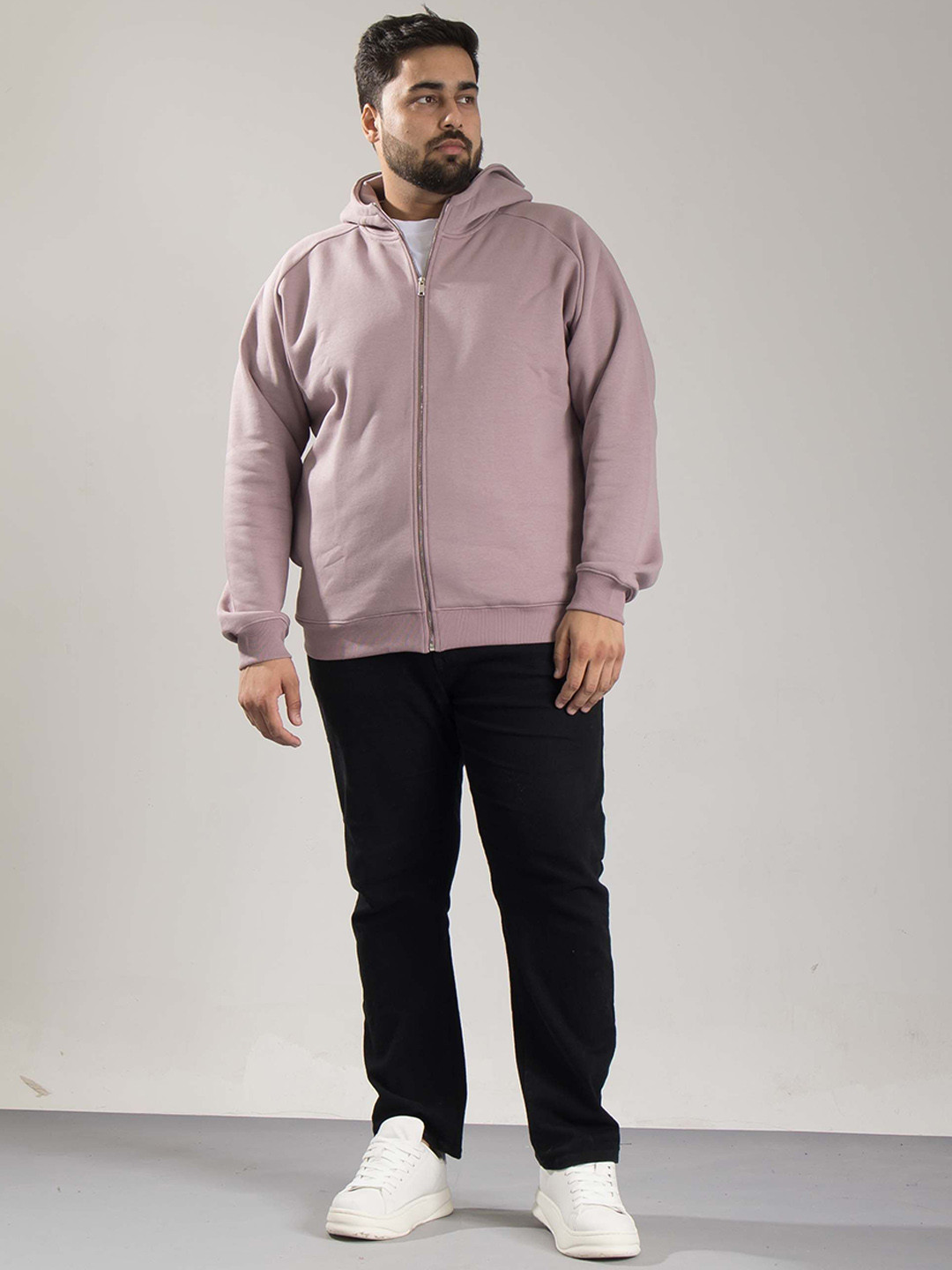 ONEWAY Men Plus Size Hooded Solid Cotton Casual Bomber Jacket