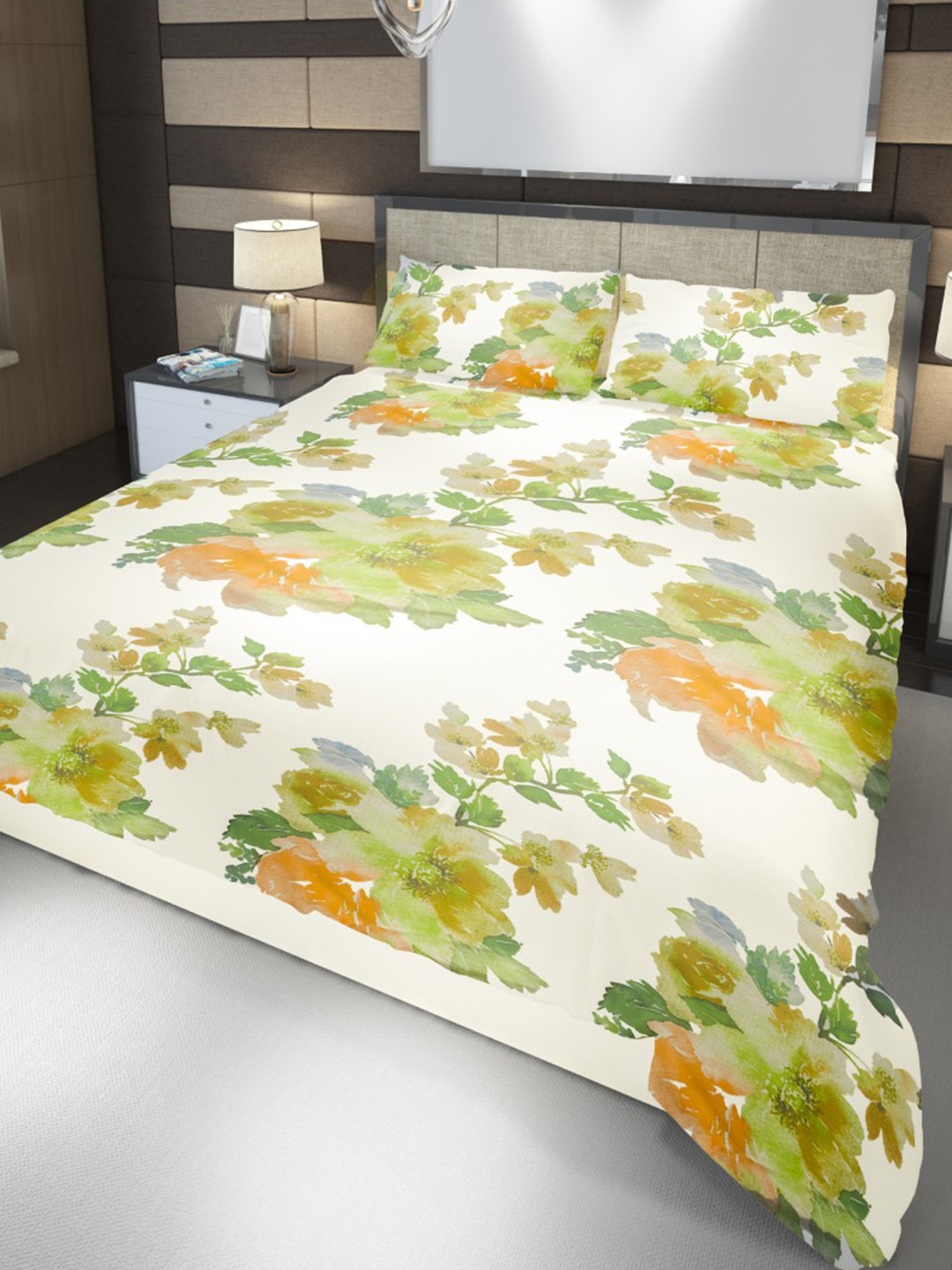 HOME PLUS STUDIOS Green Floral Cotton 160 TC King Bedsheet with 2 Pillow Covers-108 x 108 inches