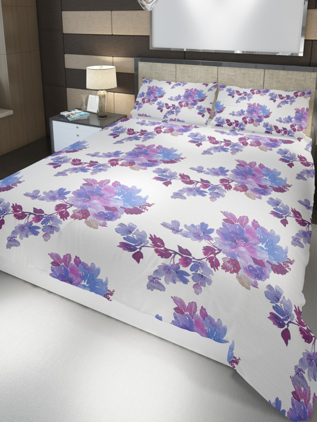 HOME PLUS STUDIOS Raymond Purple Floral Cotton 160 TC King Bedsheet with 2 Pillow Covers-108 x 108 inches