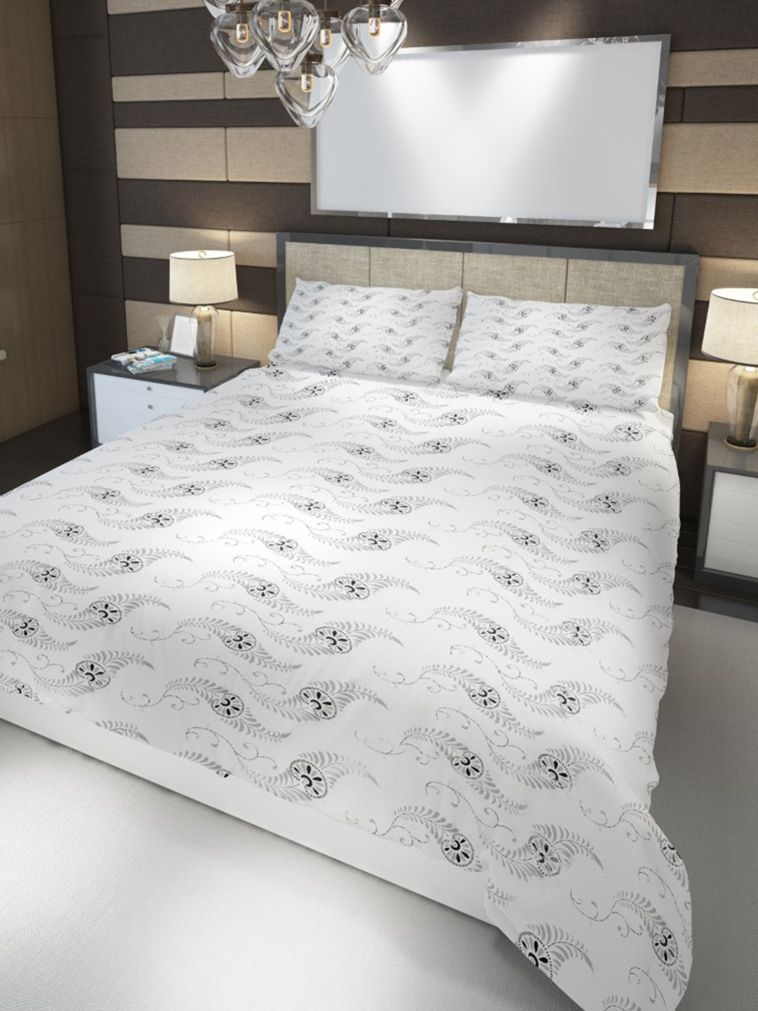 HOME PLUS STUDIOS Raymond Grey Ethnic Motifs Cotton 160 TC King Bedsheet with 2 Pillow Covers-108 x 108 inches