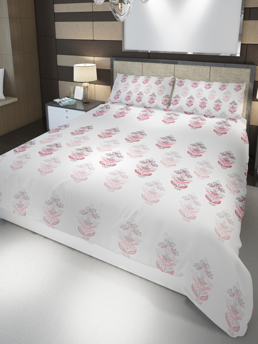HOME PLUS STUDIOS Raymond Maroon Floral Cotton 160 TC King Bedsheet with 2 Pillow Covers-108 x 108 inches