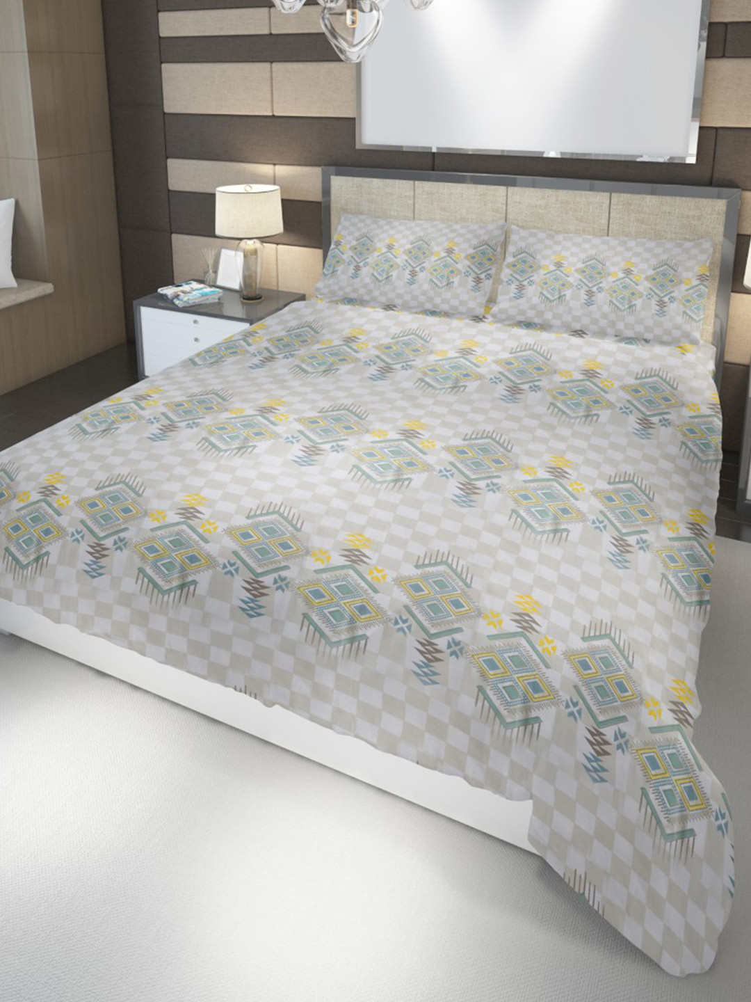 HOME PLUS STUDIOS Grey Floral Cotton 160 TC King Bedsheet with 2 Pillow Covers-108 x 108 inches