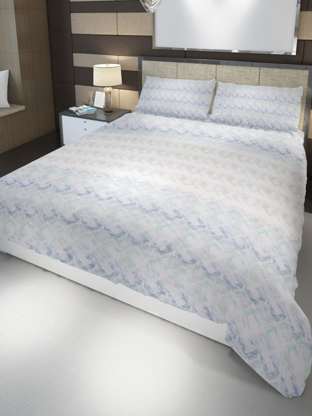 HOME PLUS STUDIOS Blue Abstract Cotton 160 TC King Bedsheet with 2 Pillow Covers-108 x 108 inches