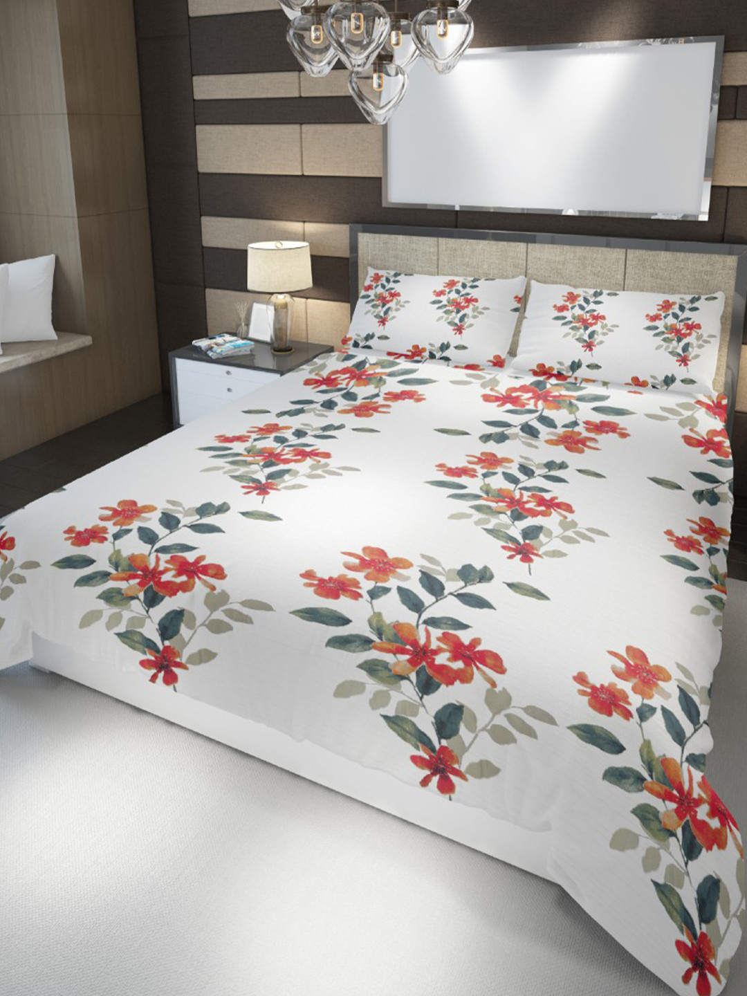 HOME PLUS STUDIOS Raymond Maroon Floral Cotton 160 TC King Bedsheet with 2 Pillow Covers-108 x 108 inches