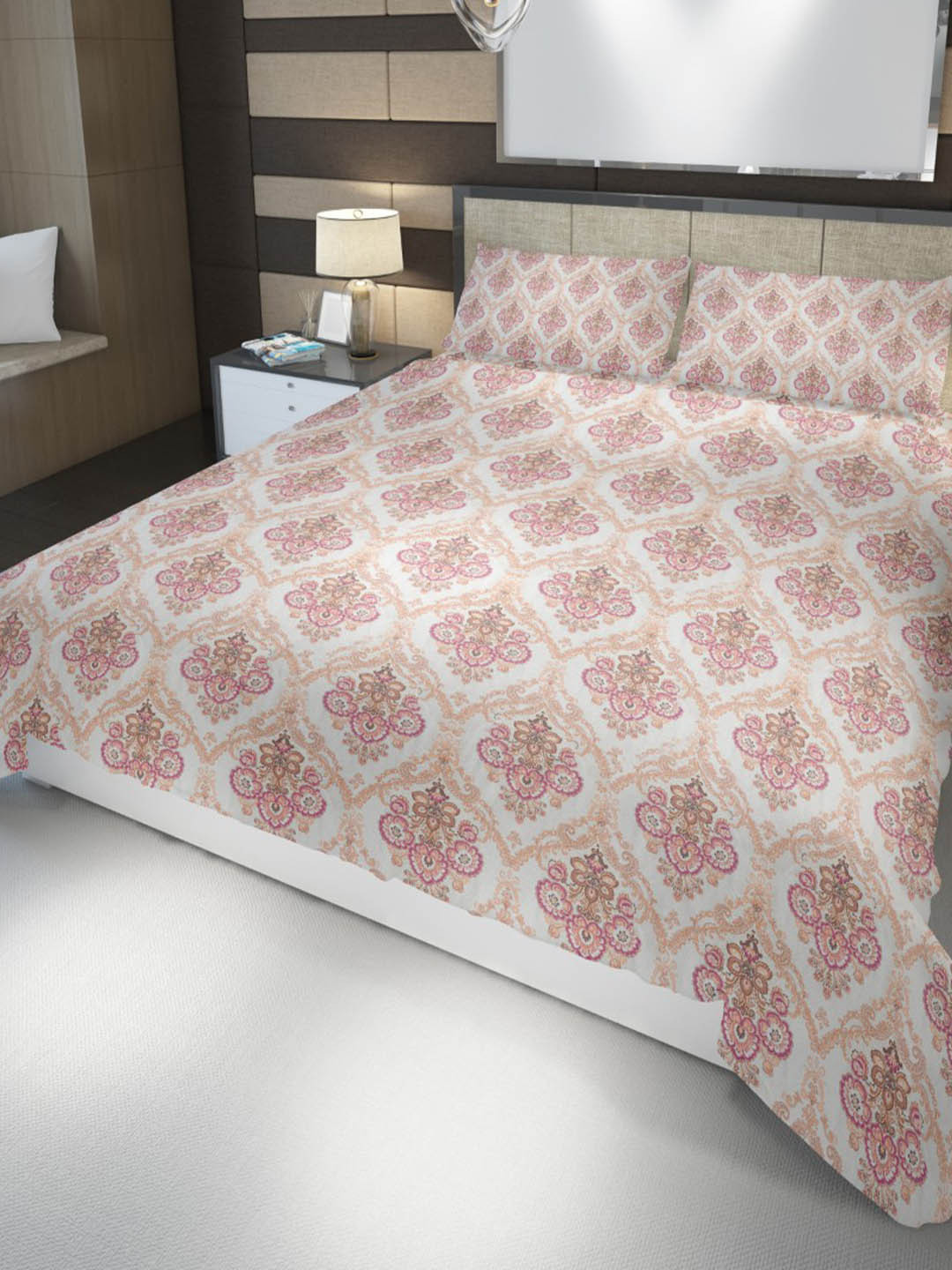 HOME PLUS STUDIOS Maroon Floral Cotton 160 TC King Bedsheet with 2 Pillow Covers-108 x 108 inches