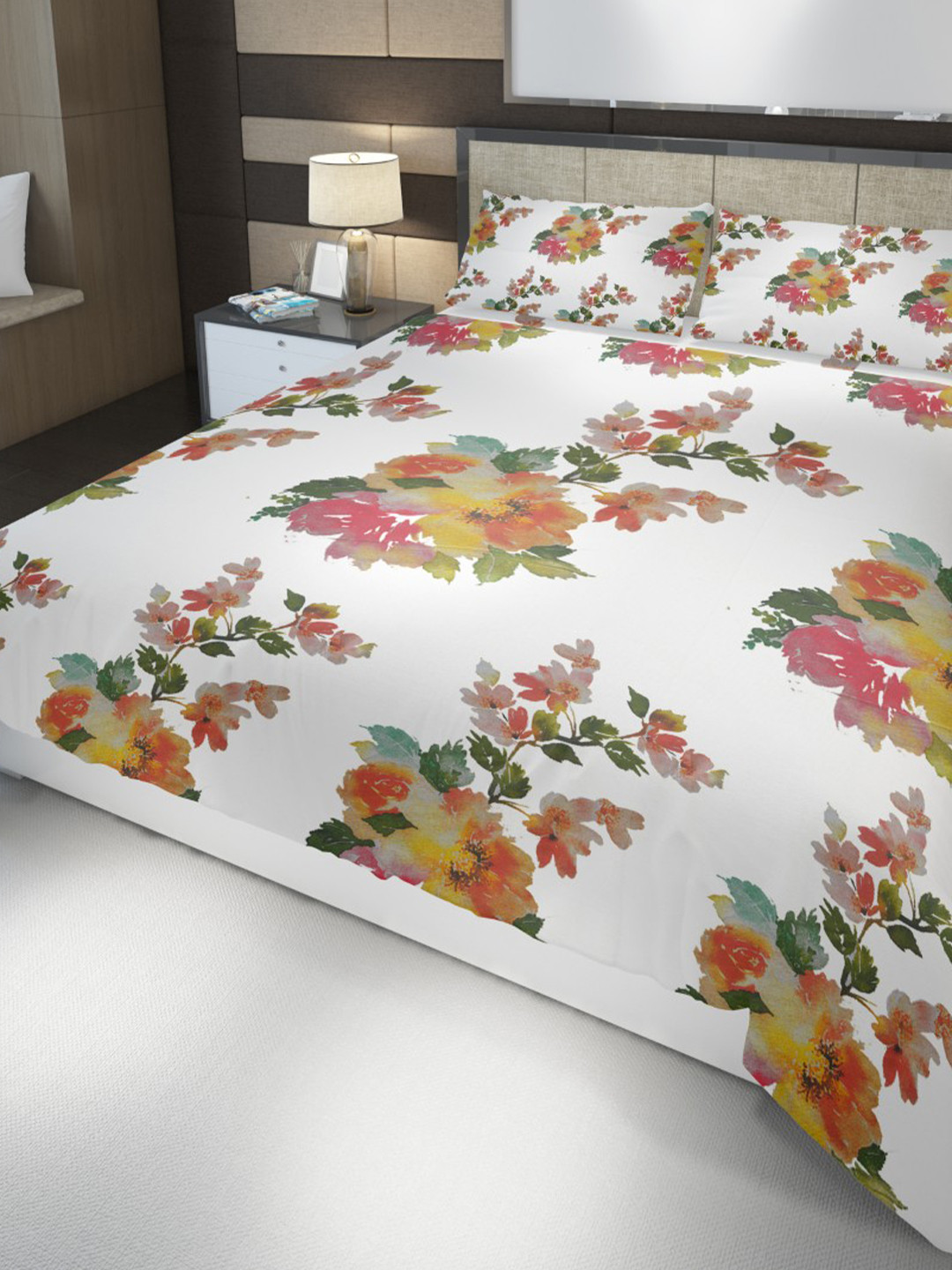 HOME PLUS STUDIOS Raymond Pink Floral Cotton 160 TC King Bedsheet with 2 Pillow Covers-108 x 108 inches