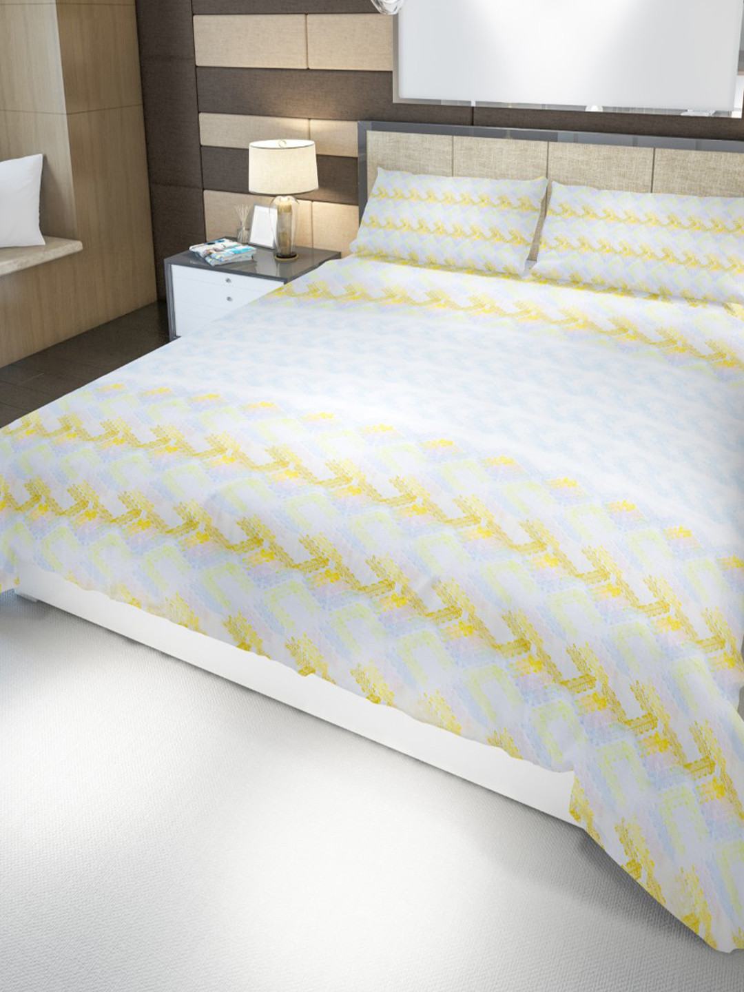 HOME PLUS STUDIOS Raymond Gold Abstract Cotton 160 TC King Bedsheet with 2 Pillow Covers-108 x 108 inches