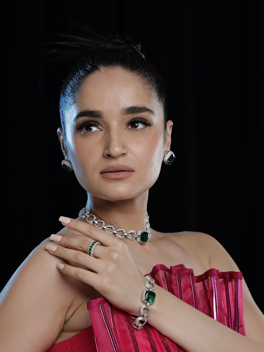 STYLE DECO Stone Studded Square Link Chain Necklace