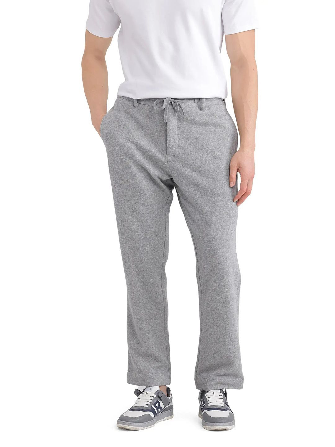 RARE RABBIT Men Couver Primary Grey Mid-Rise Relaxed Fit Trousers