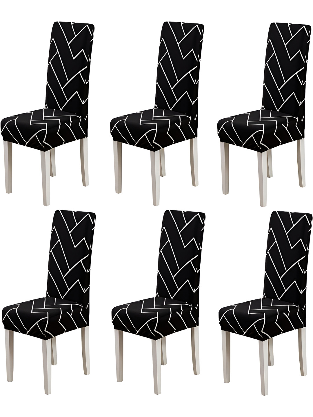 KriShyam Black & White 6 Pieces Printed Chair Covers