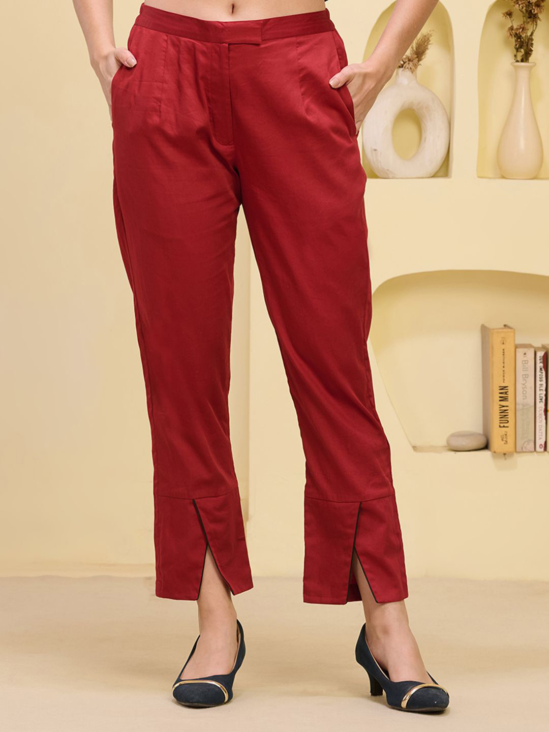 First Resort by Ramola Bachchan Women Solid Straight Fit Partially Elasticated Palazzos
