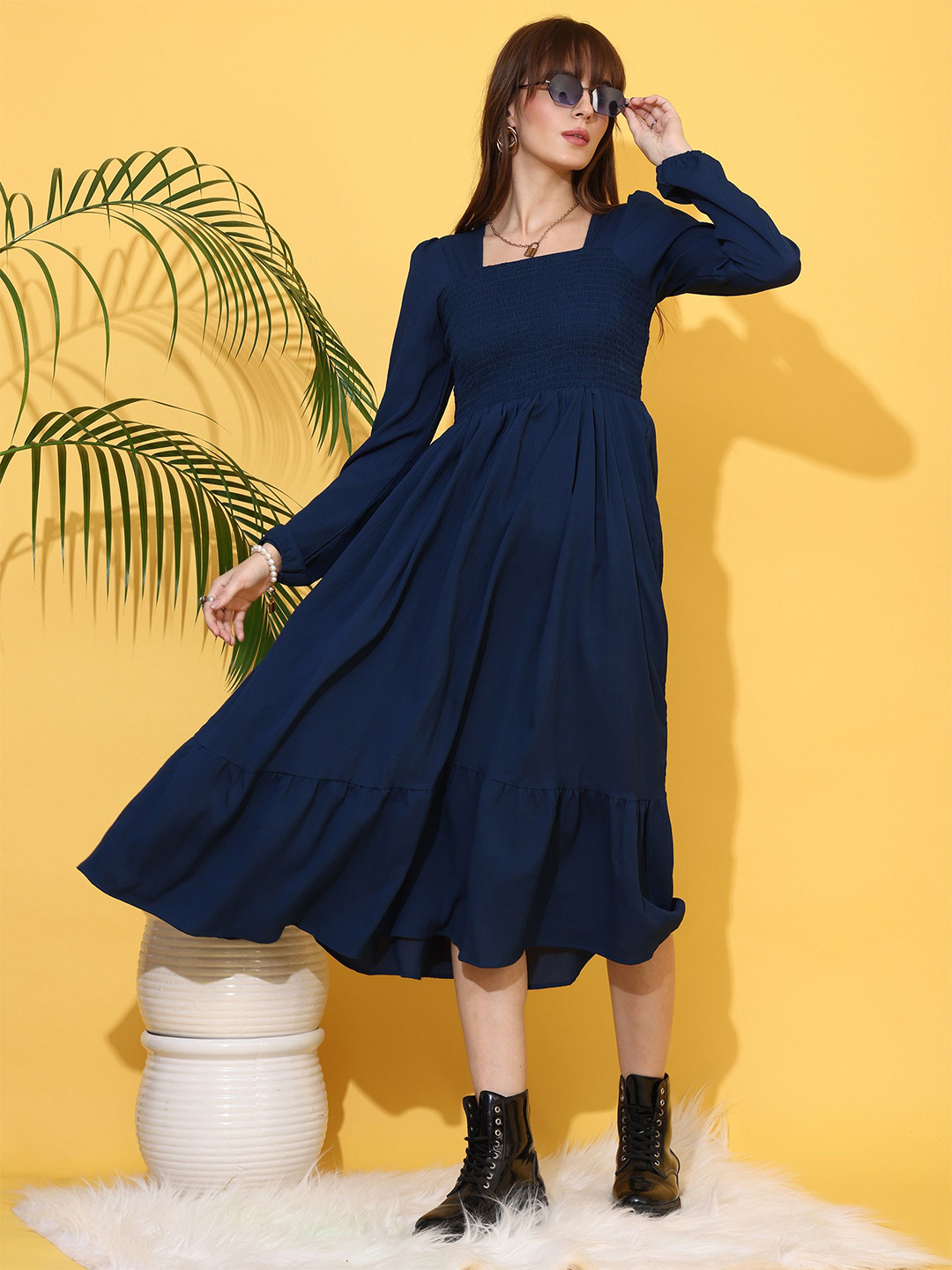 SHEETAL Associates Women Square Neck Fit & Flare Midi Dress