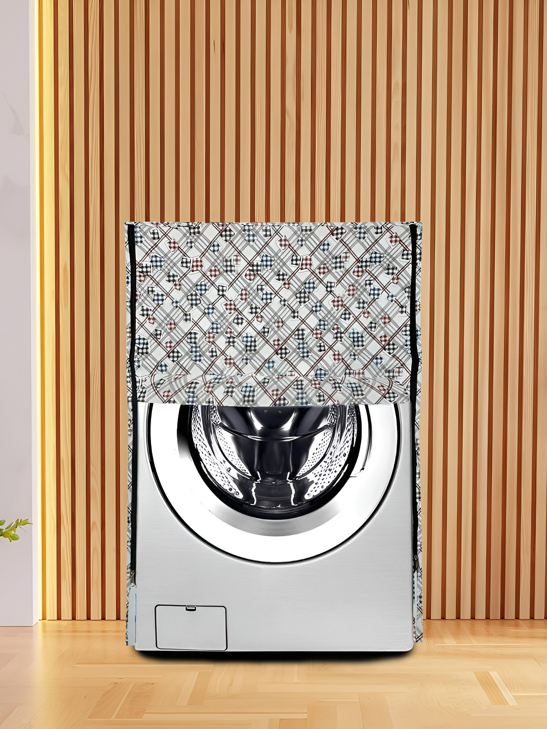 KANUSHI INDUSTRIES Grey Geometric Printed Front Load Automatic Washing Machine Cover