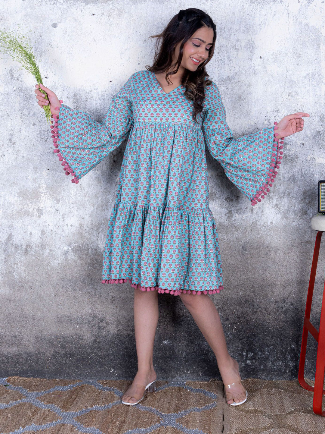 Maitri Jaipur Printed Tiered Cotton A-Line Dress