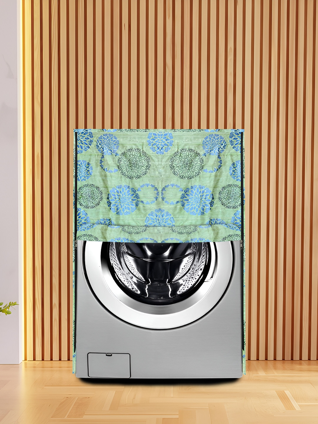 KANUSHI INDUSTRIES Green &  Blue Floral Printed Front Load Automatic Washing Machine Cover