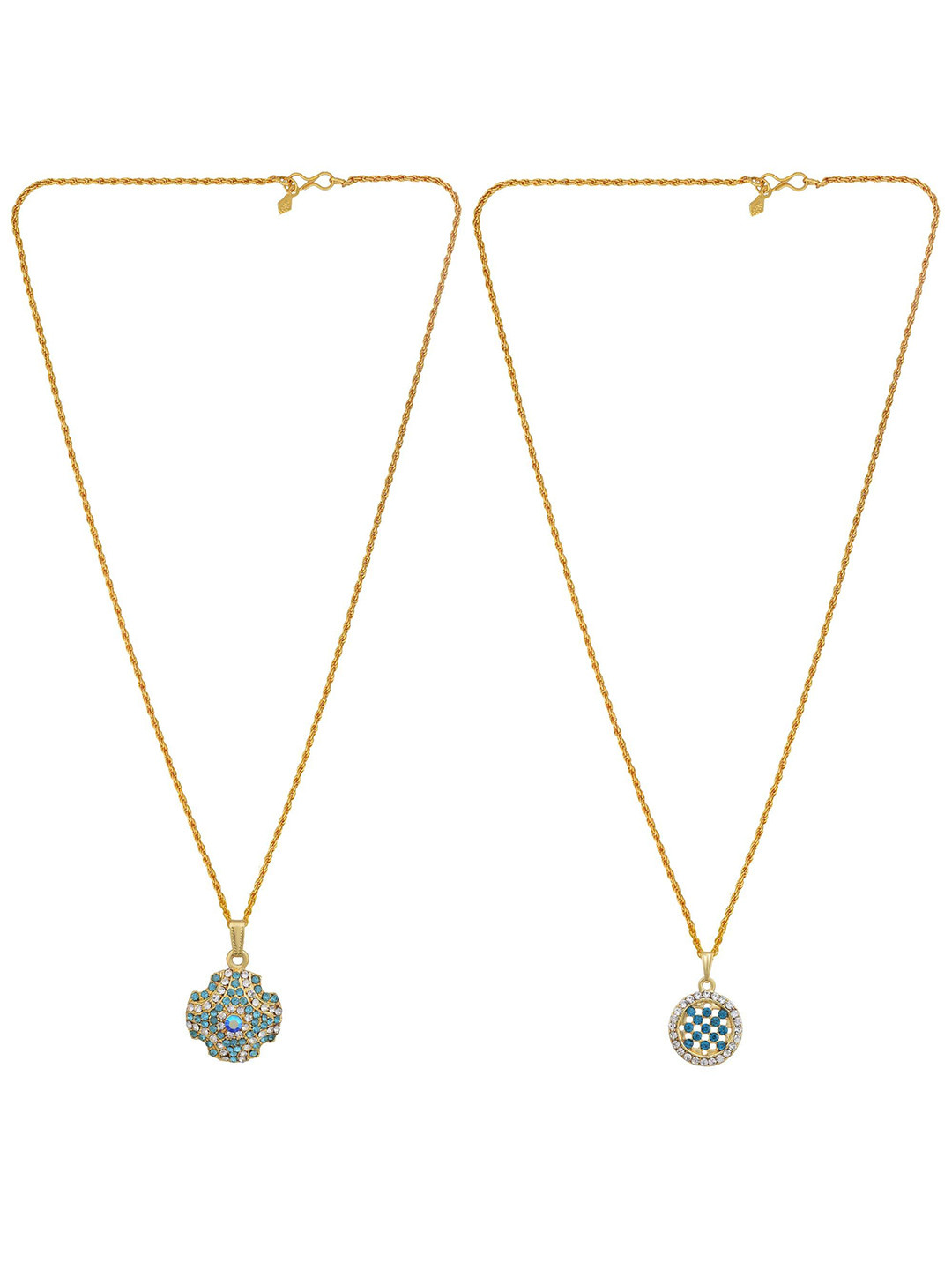 MEMOIR Set Of 2 Gold-Plated Star & Round Cubic Zirconia Pendants With Chain