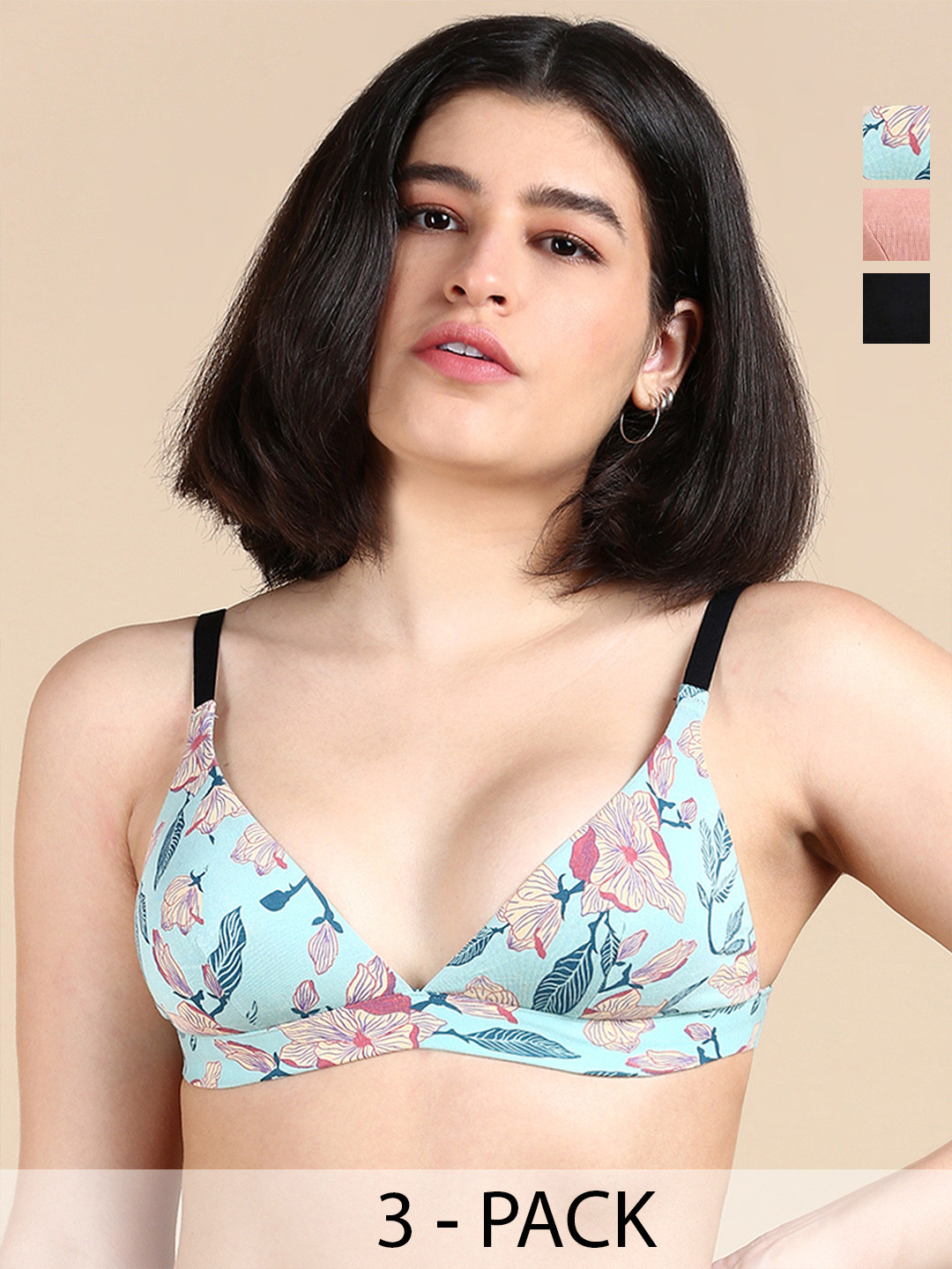 &CIRCUS Pack of 3 Wire free Low coverage Adjustable Micro Modal Triangle Bra