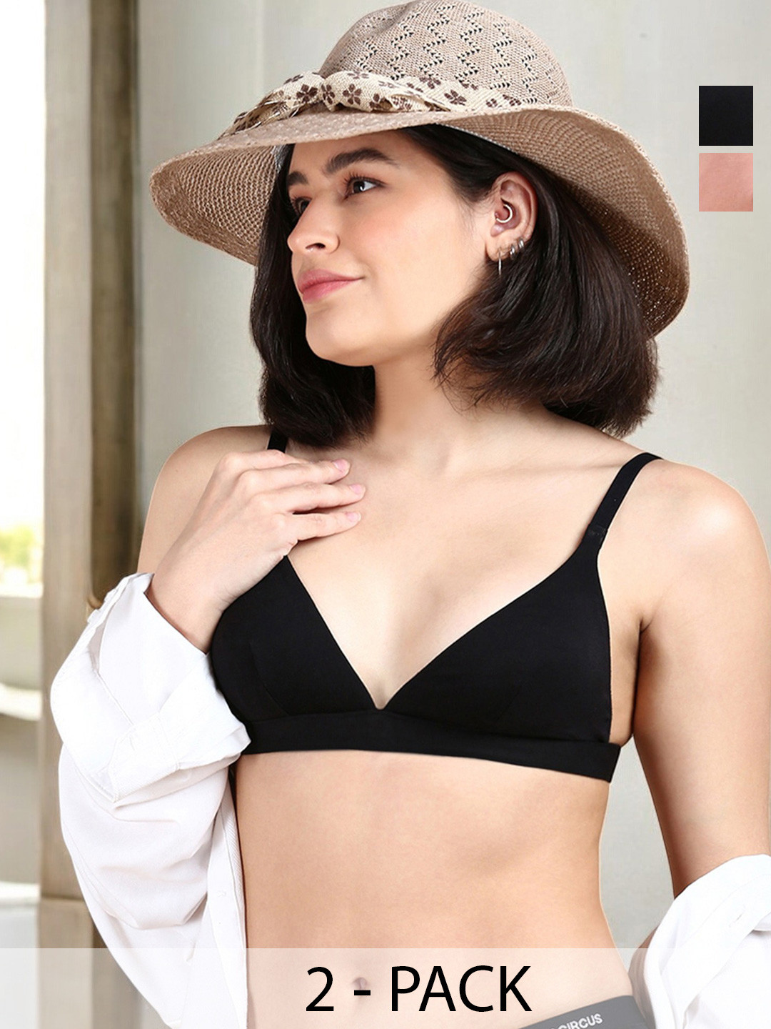 &CIRCUS Pack of 2 Wire free Solid Low coverage Adjustable Micro Modal Triangle Bra