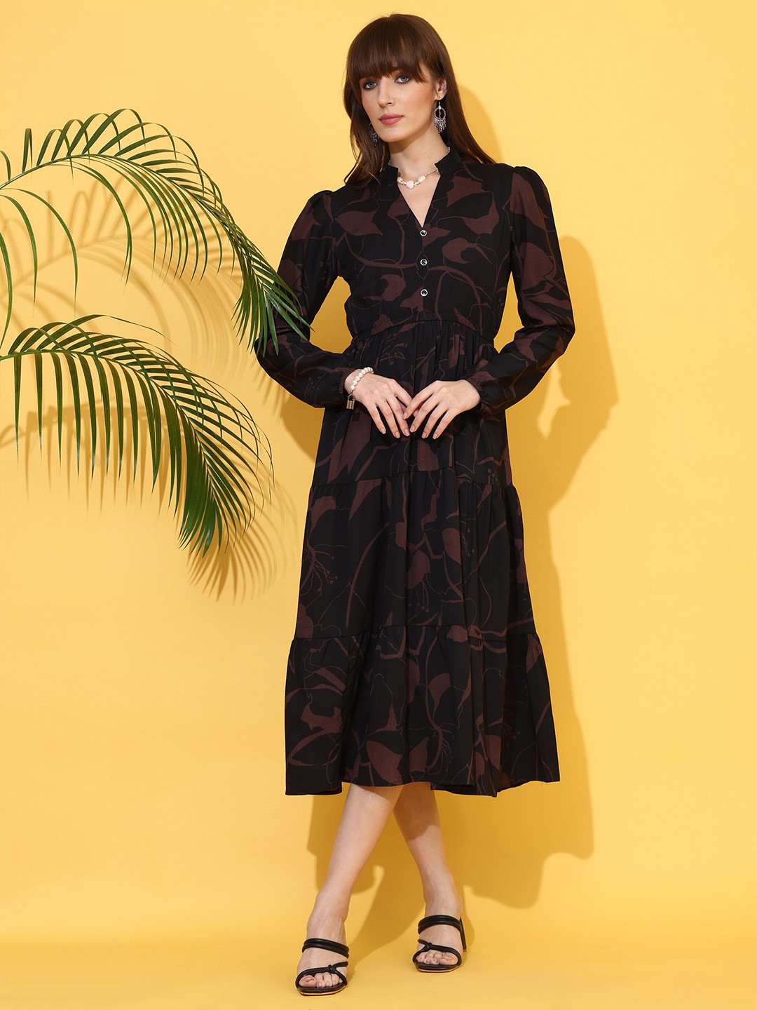 SHEETAL Associates Floral Printed Crepe Tiered Fit & Flare Midi Dress