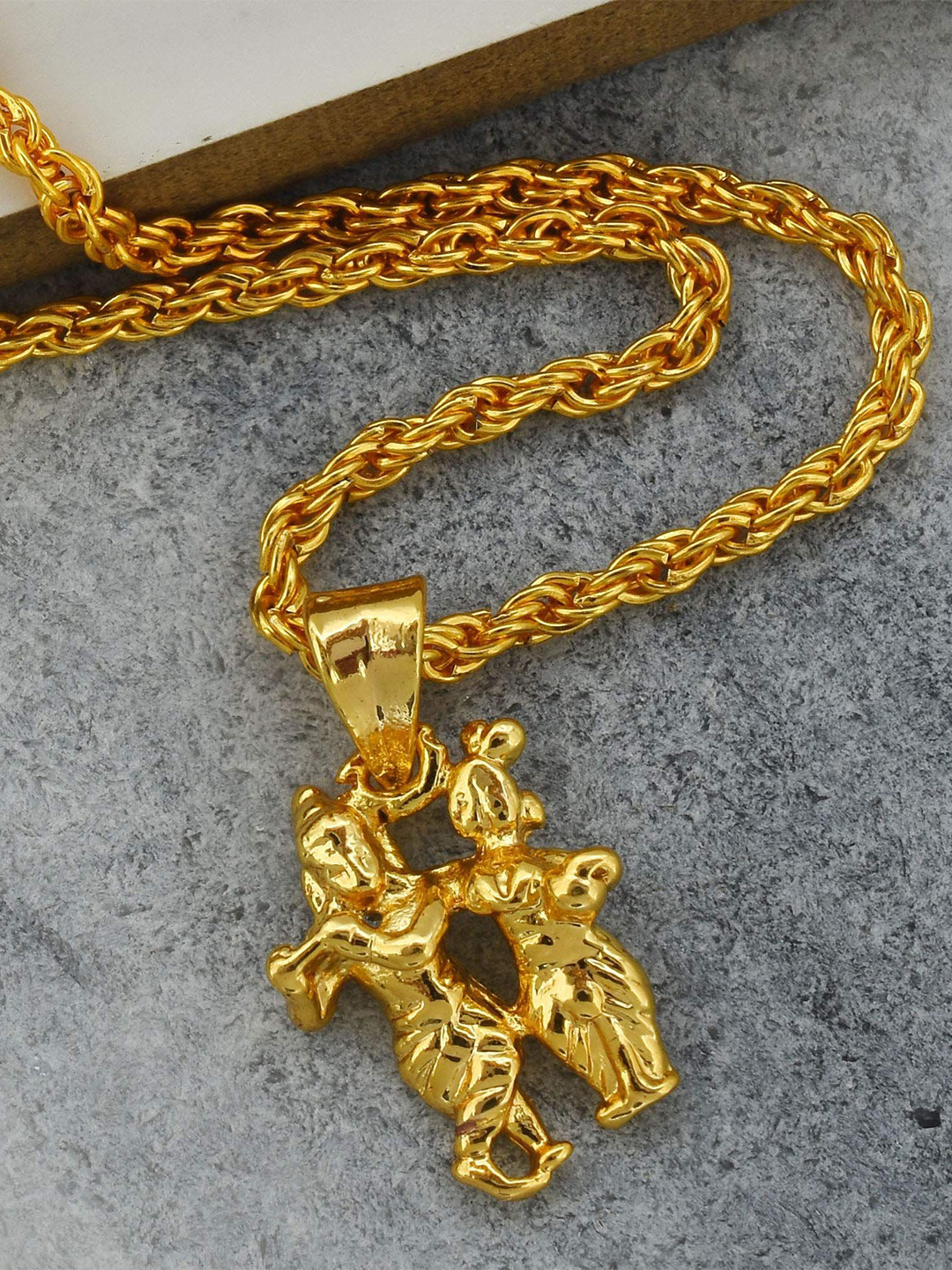 MEMOIR Gold-Plated Radha Krishna Charm Pendant With Chain